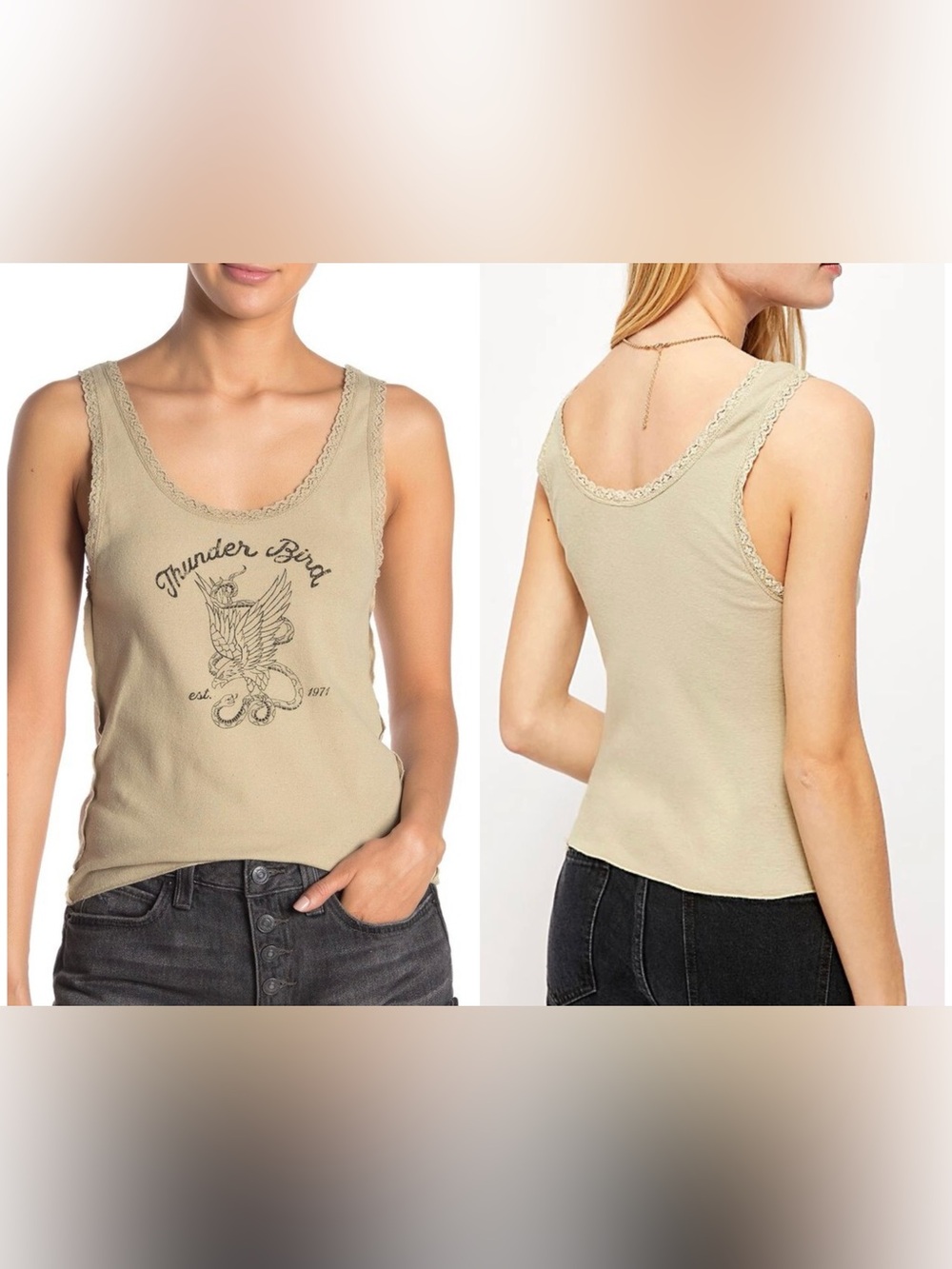 NWT Free People We the Free Trading Post Tank Top - eucalyptus tan - XL